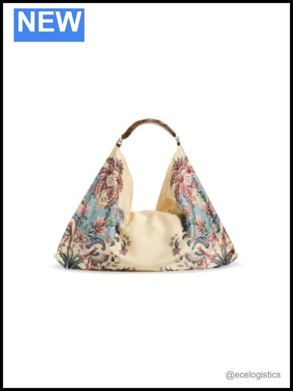 FARM Rio Satin Scarf Medium Bag with Wooden Handle Shoulder Strap Boho Floral
